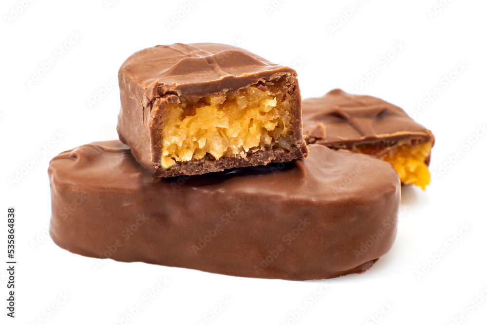 Chocolate bar with coconut on a white background. Chocolate with coconut flakes isolate Chocolate bar with coconut on a white background. Chocolate with coconut flakes isolate