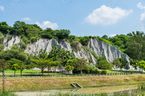 Badlands Geological landscape of Tianliao Moon World Scenic Area in Kaohsiung, Taiwan. it's famous for its similarity to the landscape of the Moon's surface. photo