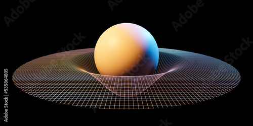 Obraz na plátne 3D visualization of gravity distorsion physical objects in orbit or space, gener