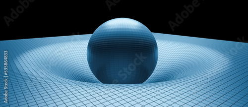 Billede på lærred 3D visualization of gravity distorsion physical object in orbit or space, genera
