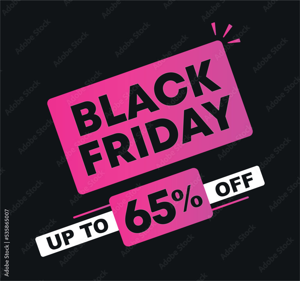 Obraz premium 65% off. Vector illustration Black Friday for sales. Price discount ad. Campaign for stores, retail. For social media, poster.