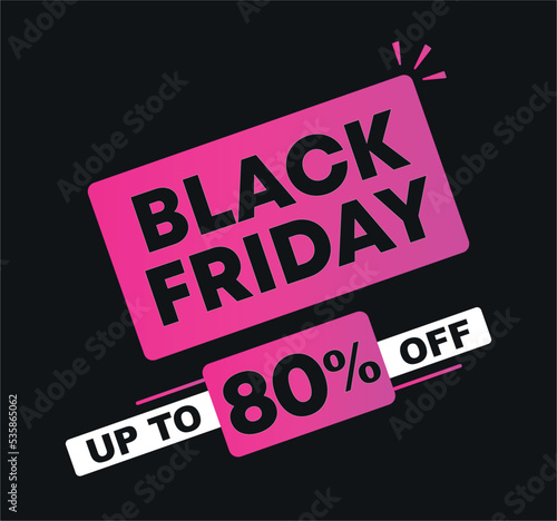 80% off. Vector illustration Black Friday for sales. Price discount ad. Campaign for stores, retail. For social media, poster.