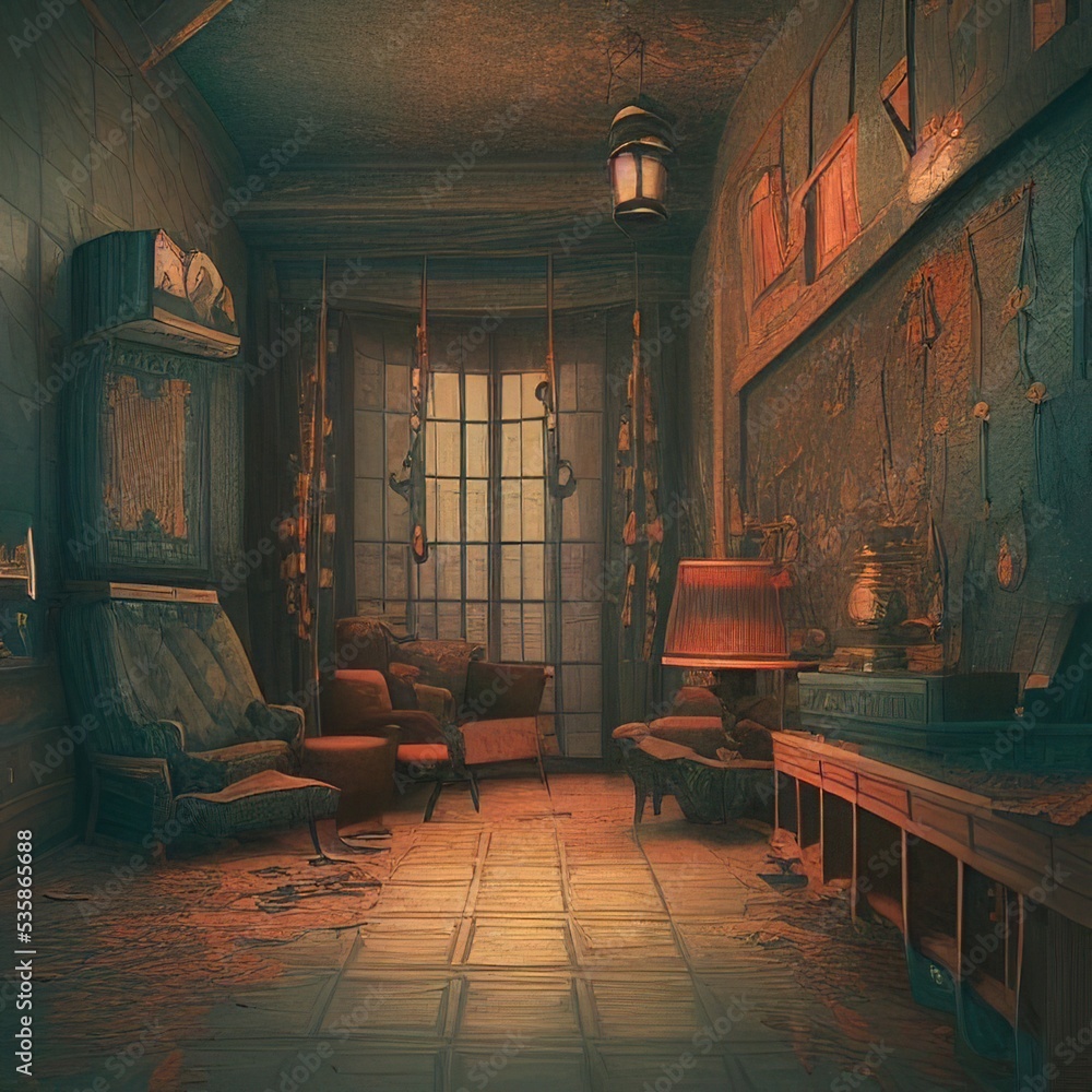 Abstract of retro dark old home interior design of fairy tale vintage