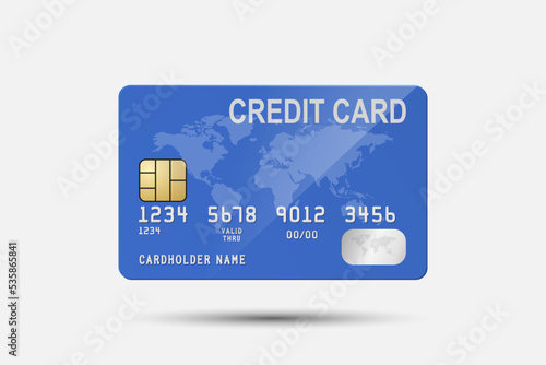 Vector 3d Realistic Blue Credit Card Isolated. Design Template of Plastic Credit or Debit Card for Mockup, Branding. Credit Card Payment Concept. Front View