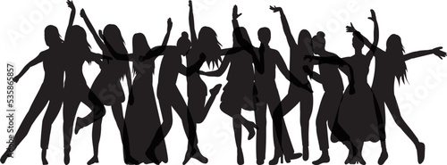 crowd of dancing people silhouette on white background