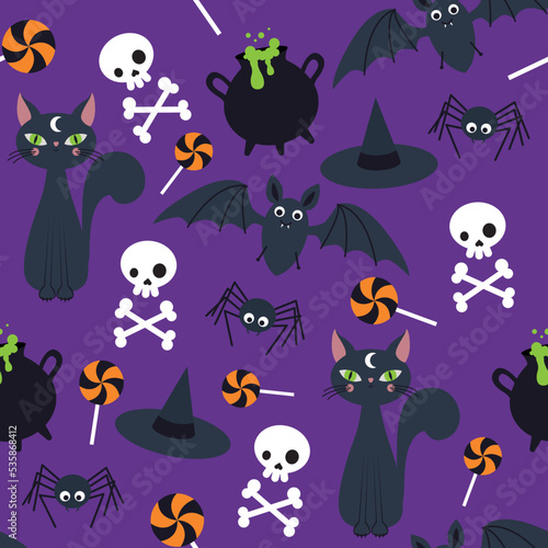Pattern for Halloween on a purple background © ira shorokhova