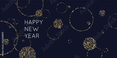 Background with the inscription Happy New Year. Poster with lines consisting of particles.