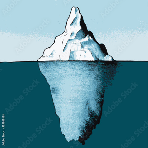 Vector illustration of the tip of an iceberg and the rest underwater