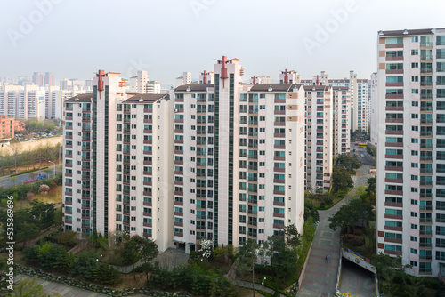 BUCHEON, SOUTH KOREA: aerial view of typical apartment buidings (called Danji in Korean)