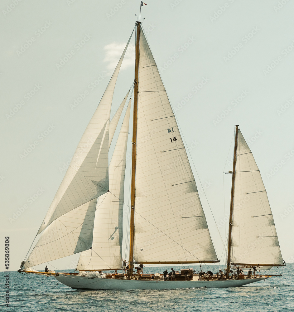 Classic sailboat in French regatta with sails full of wind Classic sailboat in French regatta with sails full of wind