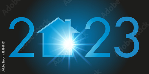 Carte de voeux montrant la silhouette d’une maison pour symboliser un projet de programme immobilier et l’acquisition d’un logement pour l’année 2023.