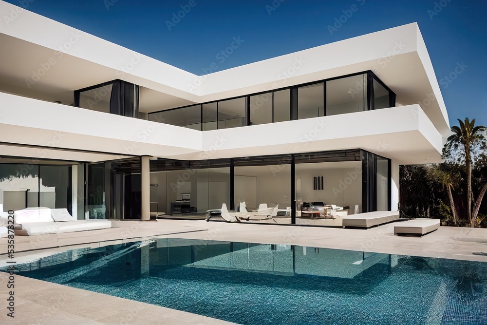 Fototapeta premium Contemporary white house with pool