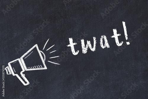 Chalk loudspeaker and inscription twat on black chalkboard