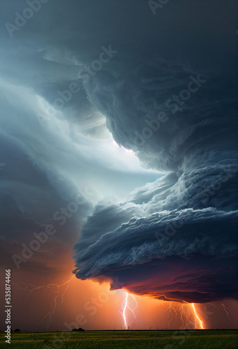 Fototapeta Supercell Thunderstorm Rainstorm Tornado warning Weather Storm Chasing Photograp