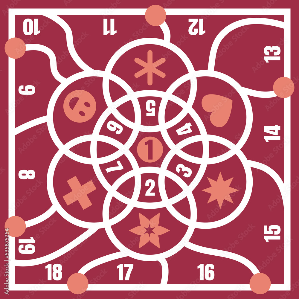 Abstract math vector tile. Red-purple pattern with shapes, numbers and white lines Abstract math vector tile. Red-purple pattern with shapes, numbers and white lines