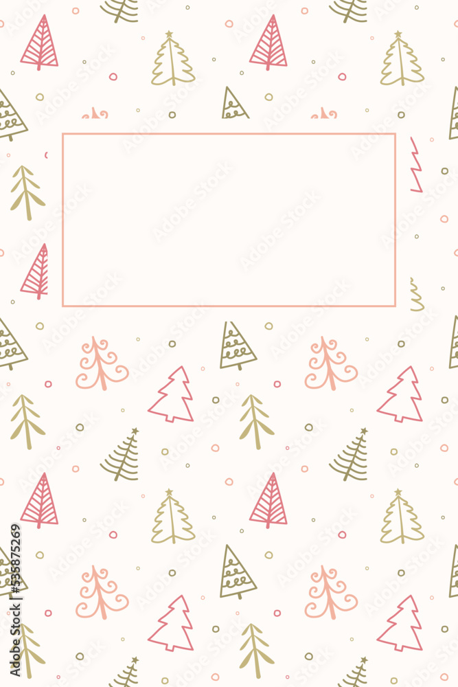Hand drawn Christmas trees. Design of a winters background. Vector illustration