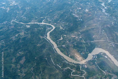 Aerial view of Chongqing and Yangtze river in China photo