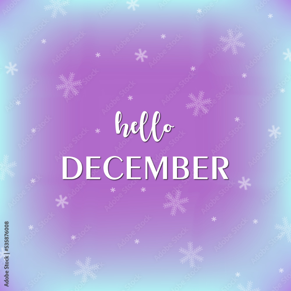 holiday greeting card with lettering hello december with snowflakes