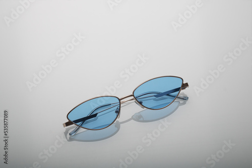 Glasses, sunglasses isolated on gray background. Background. Copy space. Place for text.