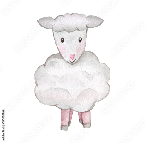 Lamb Sheep Watercolor Illustration. Hand drawn cartoon young sheep set isolated. Cute illustration of animal for baby style design