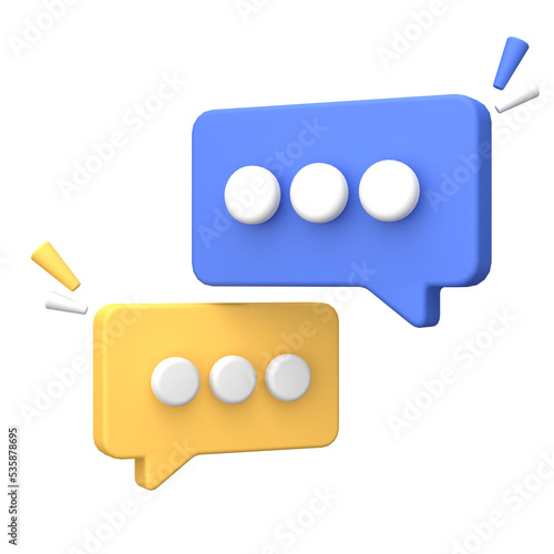 3d rendering of  Speech bubble messages, bell notification, social media communication concept, chat box in social network and messenger with transparant background