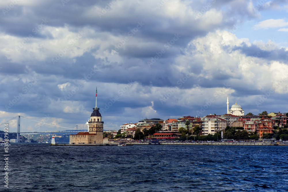 Bosphorus with famous Maiden Tower Kiz Kulesi in Istanbul