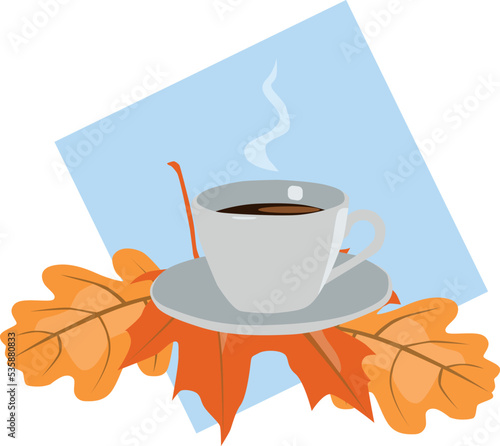 Cup of coffee on autumn leaves