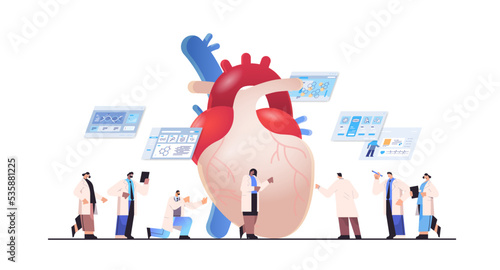 researchers team analyzing heart model printed on 3d bio printer medical printing of human transplantation organ