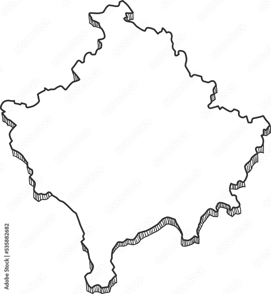 Hand Drawn of Kosovo 3D Map