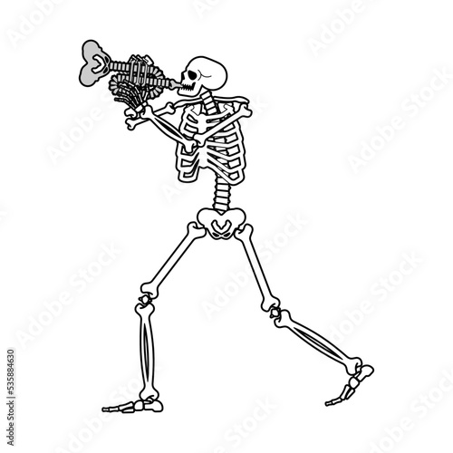 Skeleton with trumpet. Skeleton musician. bugle and dead. Vector illustration