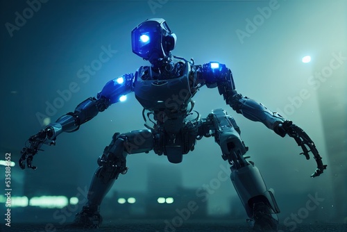 Sci fi futuristic robot 3D illustration with copy space © Ecleposs