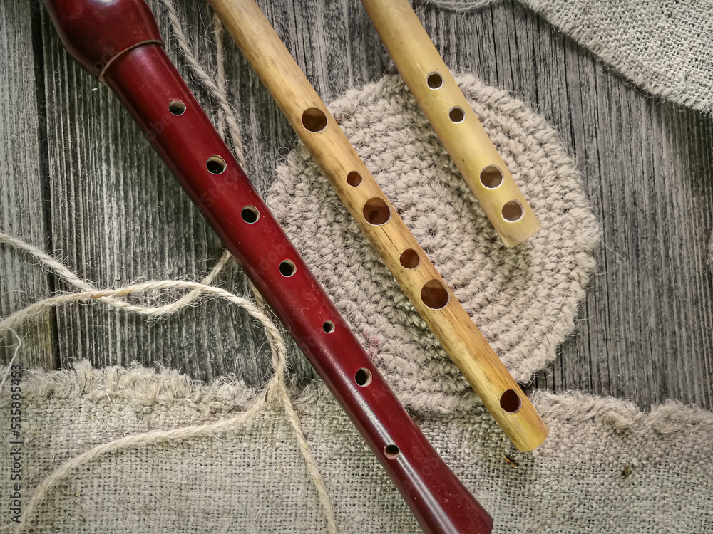 Fototapeta premium Wind ethnic musical instruments. Various ukraininan traditional ethnic folk music festival.