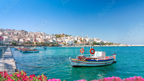 Sitia, Crete, Greece; October 4, 2022 - Fishing boats moored at the harbour, Sitia, Crete, Greece.