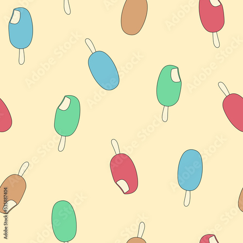 Popsicle seamless pattern. Ice cream print, packaging template, textile, bed linen and wallpaper. Sweet shop, refreshments and markets.