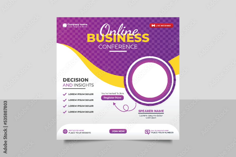 Online Business Conference live webinar social media post banner invitation and social media post template. Online Business Conference live webinar social media post banner invitation and social media post template.