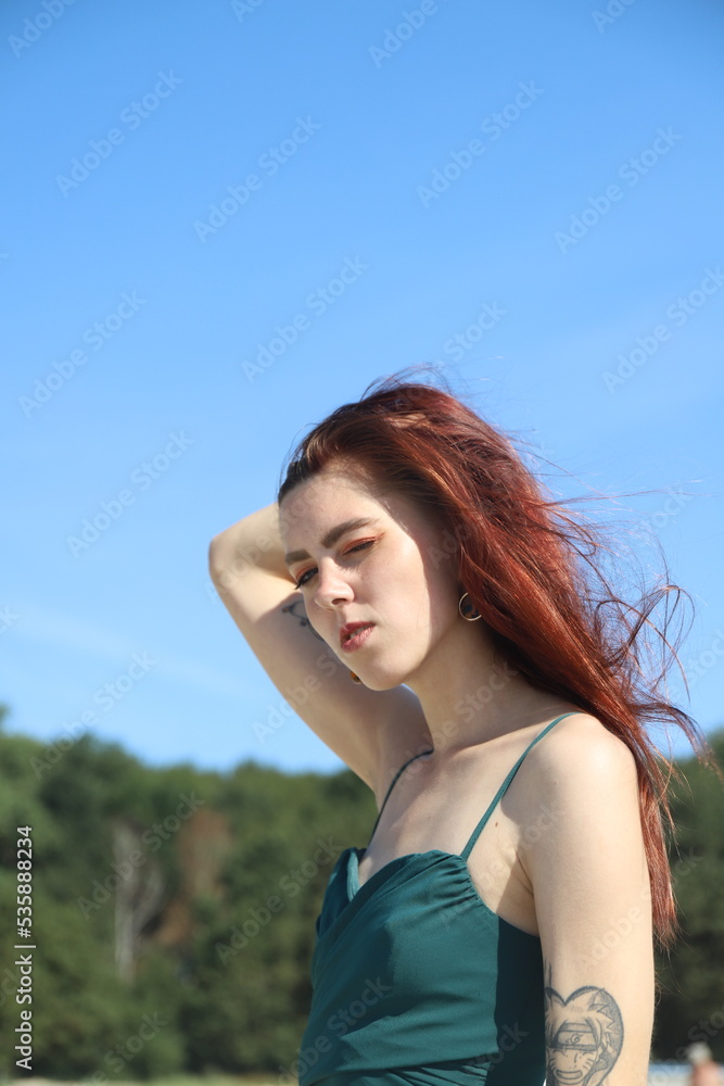 beautiful girl in a dress on the beach beautiful girl in a dress on the beach