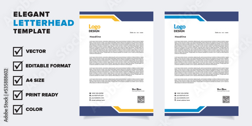 modern letterhead template for business company stationery design with A4 sheet vector format and editable layout in yellow and blue color