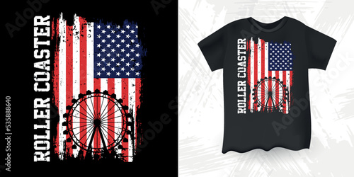 American Flag Funny Amusement Park Retro Vintage Theme Park Roller Coaster T-Shirt Design