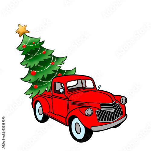 Christmas retro truck xmas tree © Pipat
