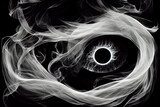 Dark smokey eyes, black and white swirling smoke acrylic.