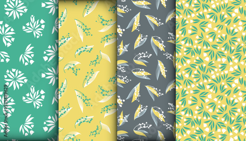 Spring Floral Pattern. Seamless Lili Valley Textile Print. Vintage Blossom Decoration. Floral Pattern Set. Summer Foliage Illustration. Bunch of Convallaria Majalis. Spring Floral Pattern.