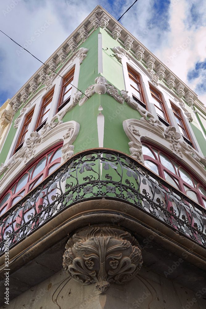 Facade of old beautiful house in Las Palmas, Gran Canaria, Spain