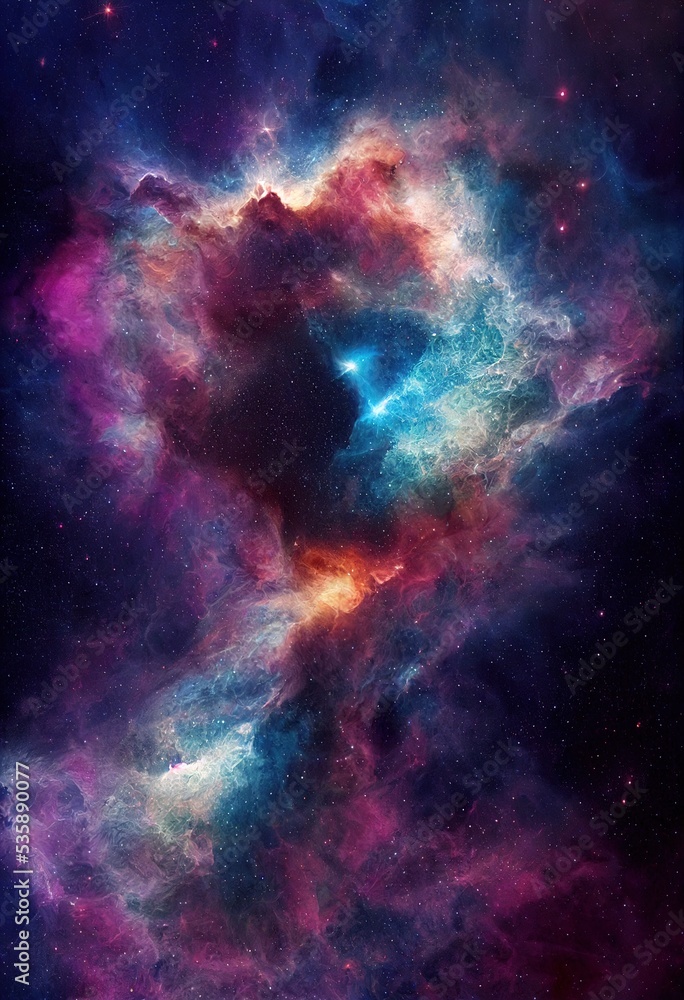 Stunning nebula in outer space. AI generated background is not based on any real image. Stunning nebula in outer space. AI generated background is not based on any real image.