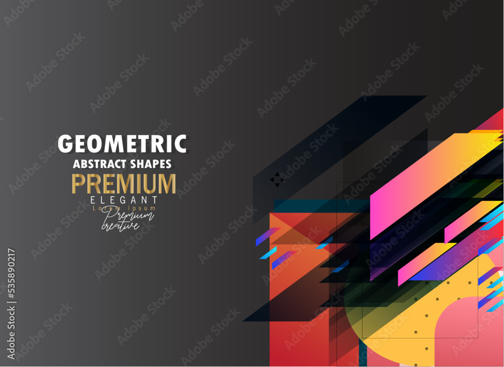 Minimalist black and rainbow premium abstract background with luxury dark geometric elements. Exclusive wallpaper design for poster, brochure, presentation, website etc.