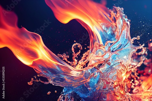 Flame versus water, abstract photorealistic art. AI generated, is not based on any real image