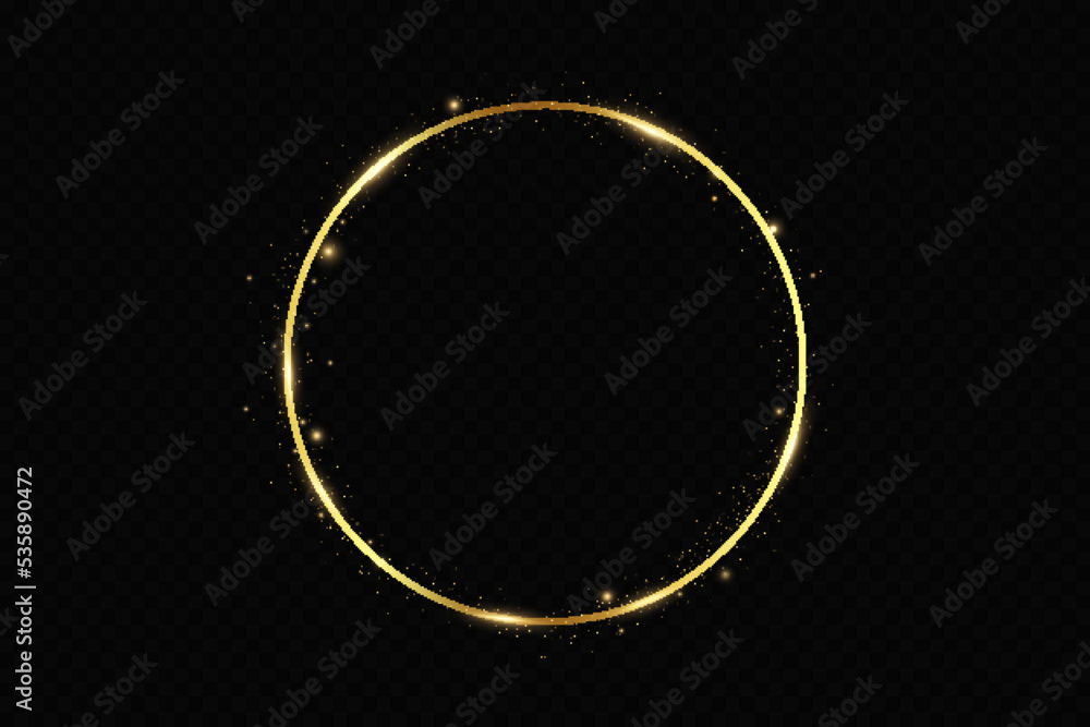 Abstract sparkling golden frame light effect on transparent background. Spark with ring glossy line. Abstract sparkling golden frame light effect on transparent background. Spark with ring glossy line.