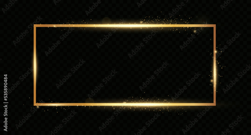 Golden light frames. Luminous luxury banner. Rectangular frame with light effects. Golden light frames. Luminous luxury banner. Rectangular frame with light effects.