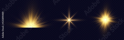 Golden light vectors.Bright gold star.Light flash.Gold glitter.