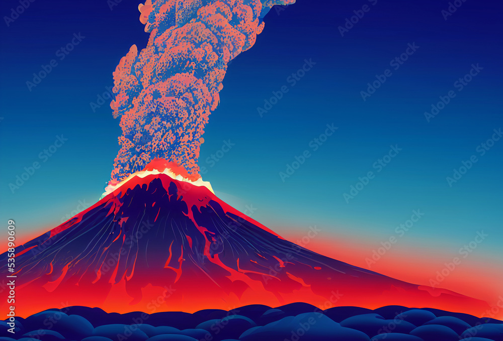 Volcano eruption illustration. Volcanic ash flow. Stock Illustration ...