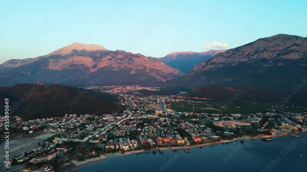 Drone flight over a seaport city surrounded by mountains, 4k Drone flight over a seaport city surrounded by mountains, 4k